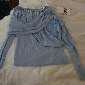 Multi- Way Zara Soft Blue Gathered Long Sleeve Top